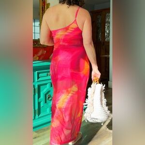 Cupshe Pink & Orange One-Shoulder Maxi Dress
